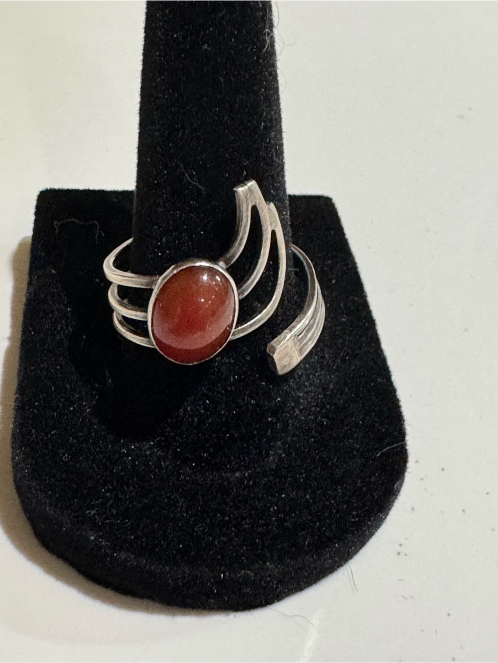 Vintage Sterling Silver Multi Band Asymmetrical Wrap Carnelian Ring